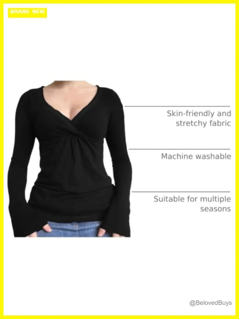 Women Long Sleeve Wrap V-Neck Top Slim Fit Ruched Streetwear Y2K Fairy Grunge